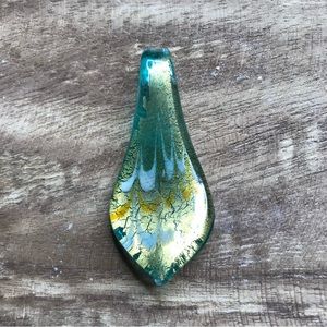 Teardrop Fused Glass Pendant w/ flecks of gold